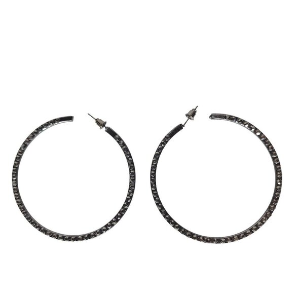 Elegant Silver-Tone Rhinestone Embellishment Hoop Earrings Evening Jewelry - Picture 1 of 2